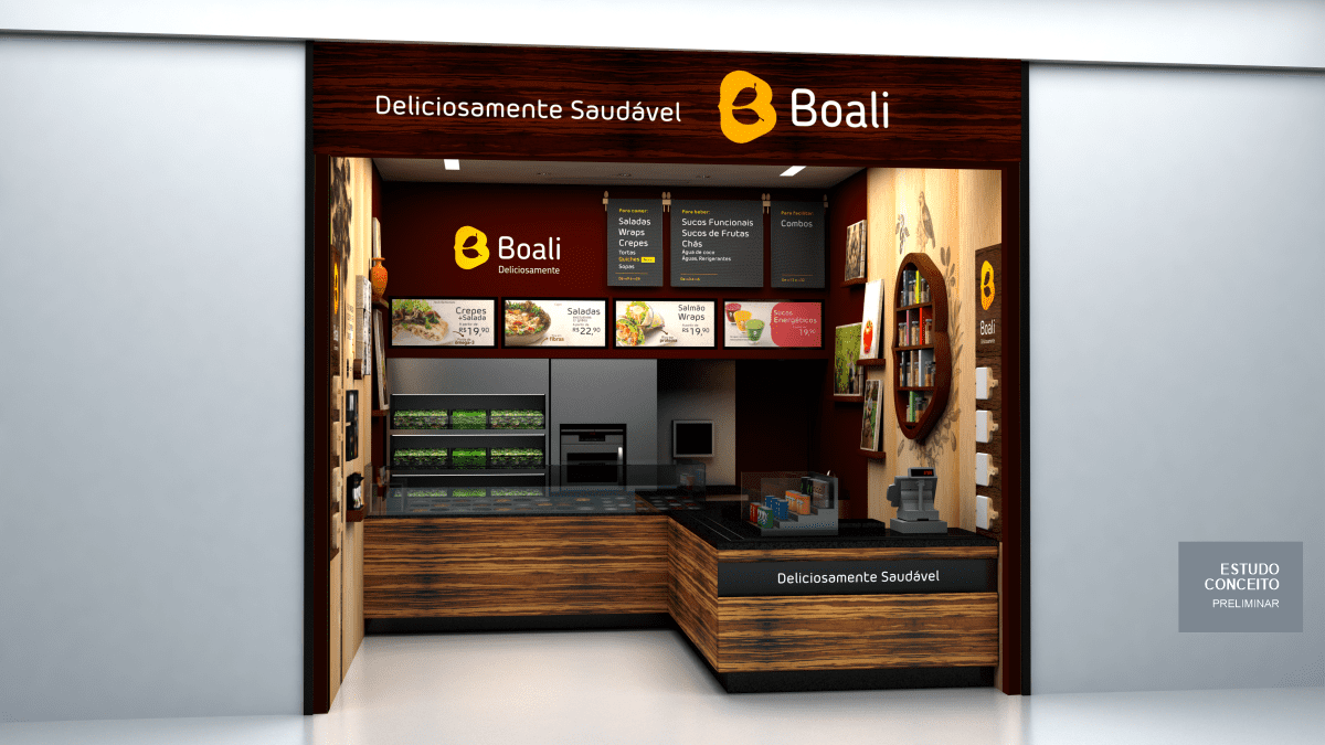 Estudo de design tridimensional/ ambiente para lojas Boali (fachada e interiores) | Naming e design assinado pela Brandium