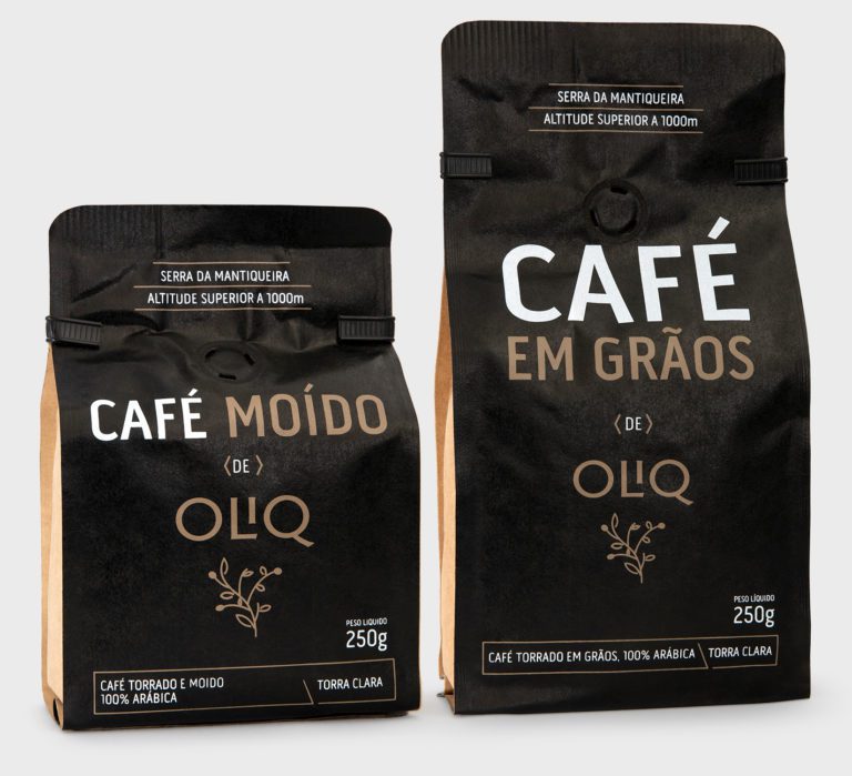 Link para Case de Design de Embalagens de Café para a Marca Oliq (vista da frente) | Assinado pela Brandium