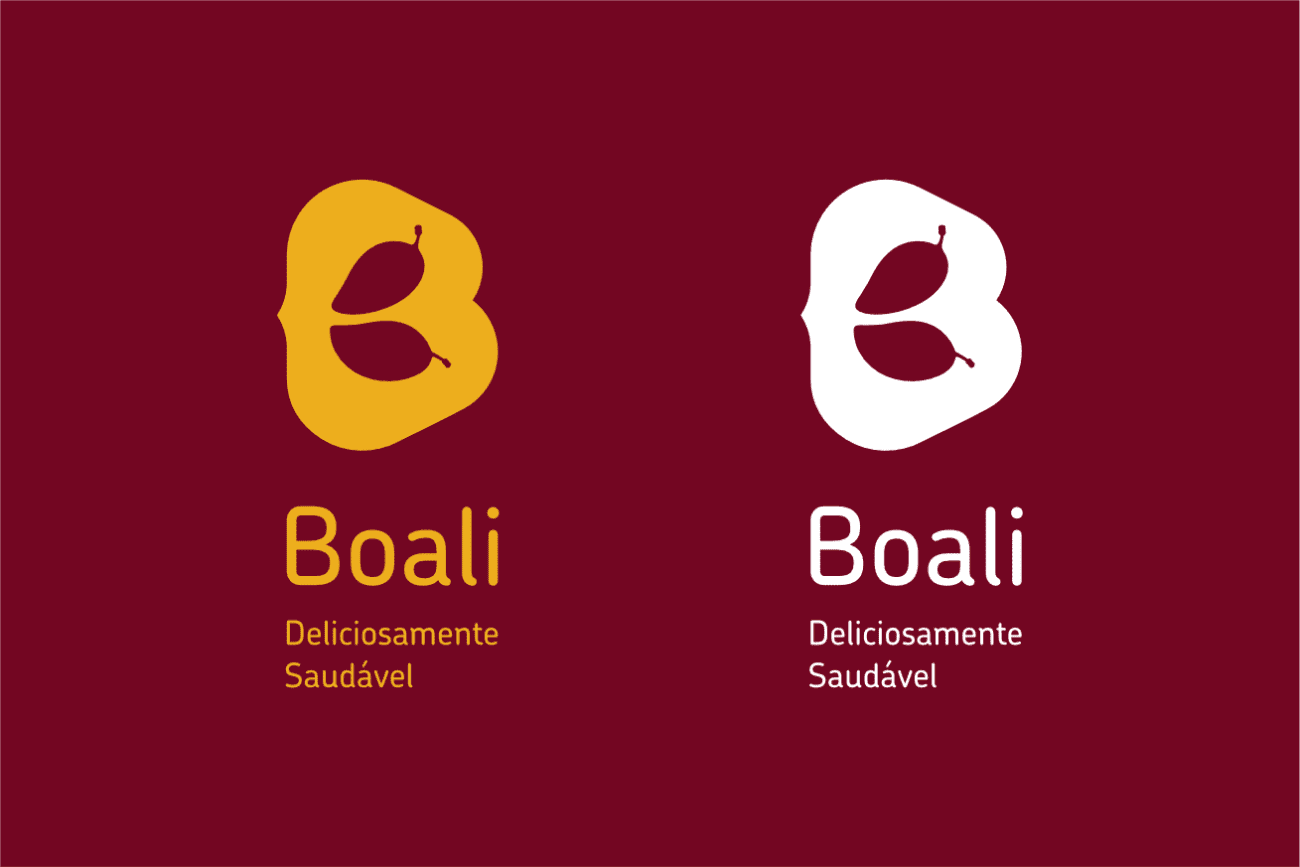 Logos da marca da franquia Boali sobre fundo de cor "vinho escuro" | Naming e Design assinado pela Brandium