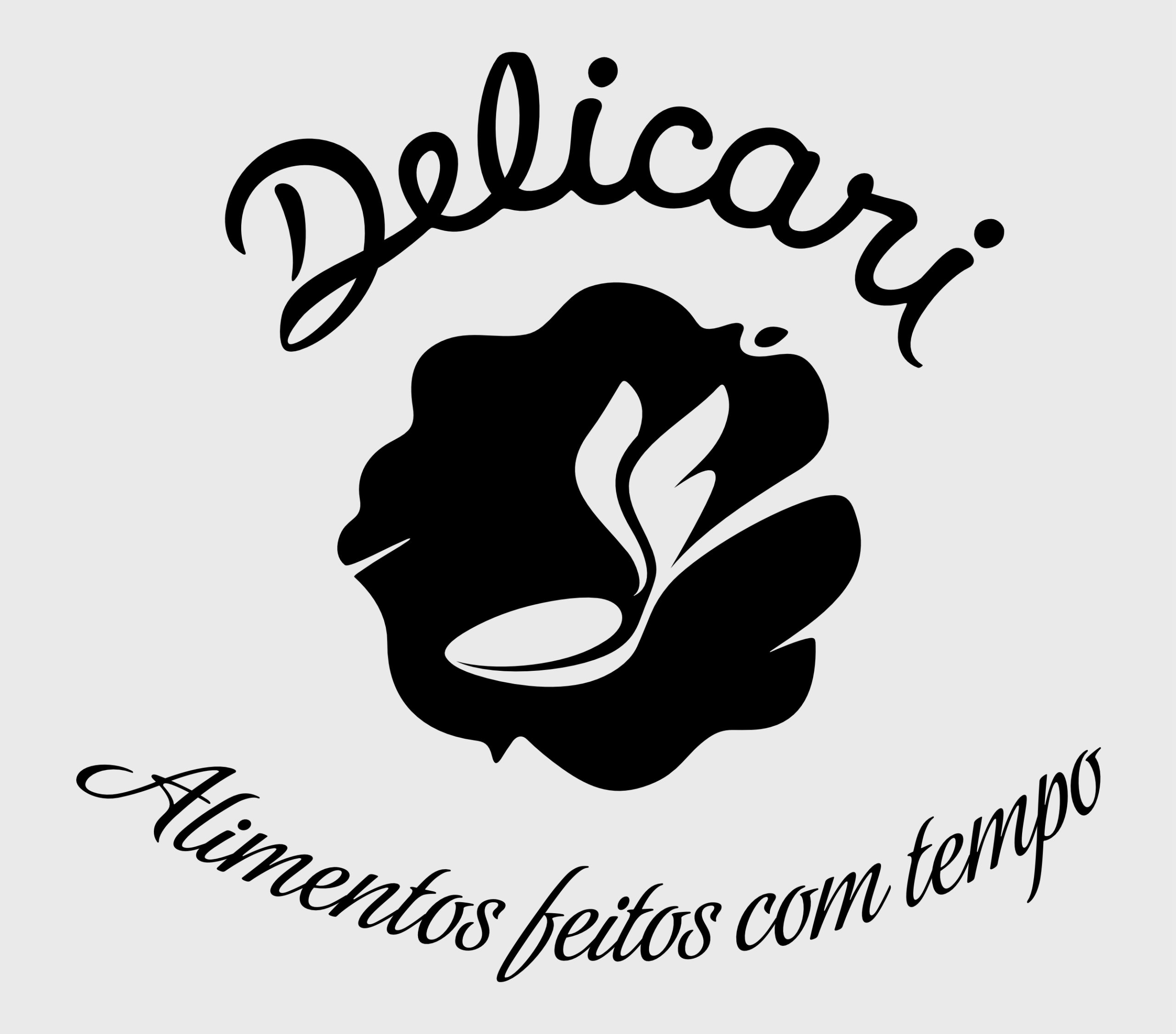 Marca Delicari (Símbolo + Logotipo) e a frase: "alimentos feitos com tempo"