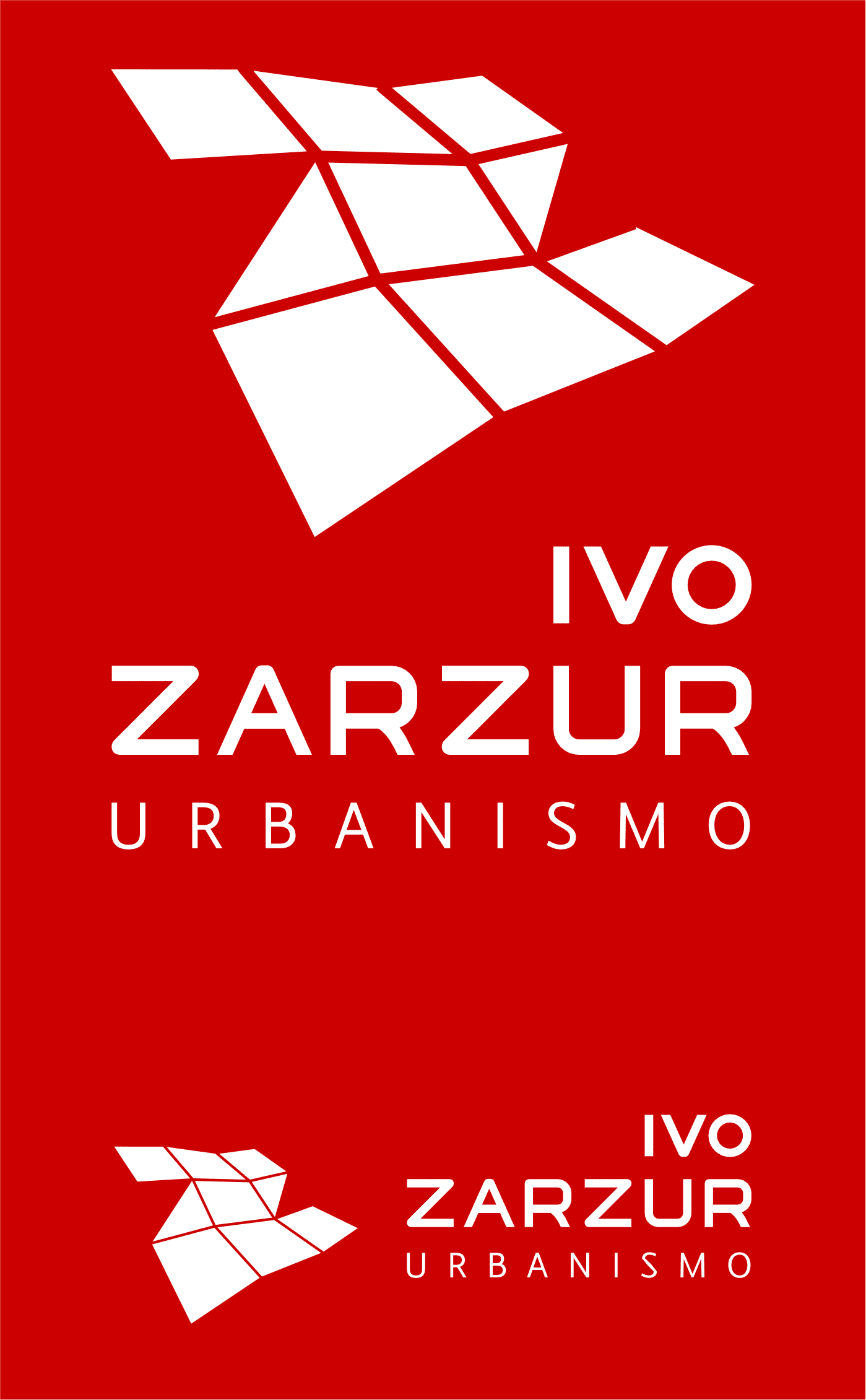 Versão monocromática da Marca Ivo Zarzur Urbanismo sobre fundo vermelho | Design de marca e Identidade Visual assinado pela Brandium