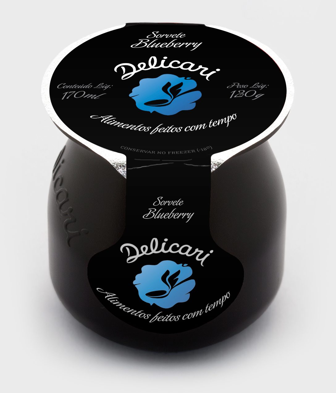 Pote preto de sorvete Blueberry da marca Delicari (170g)