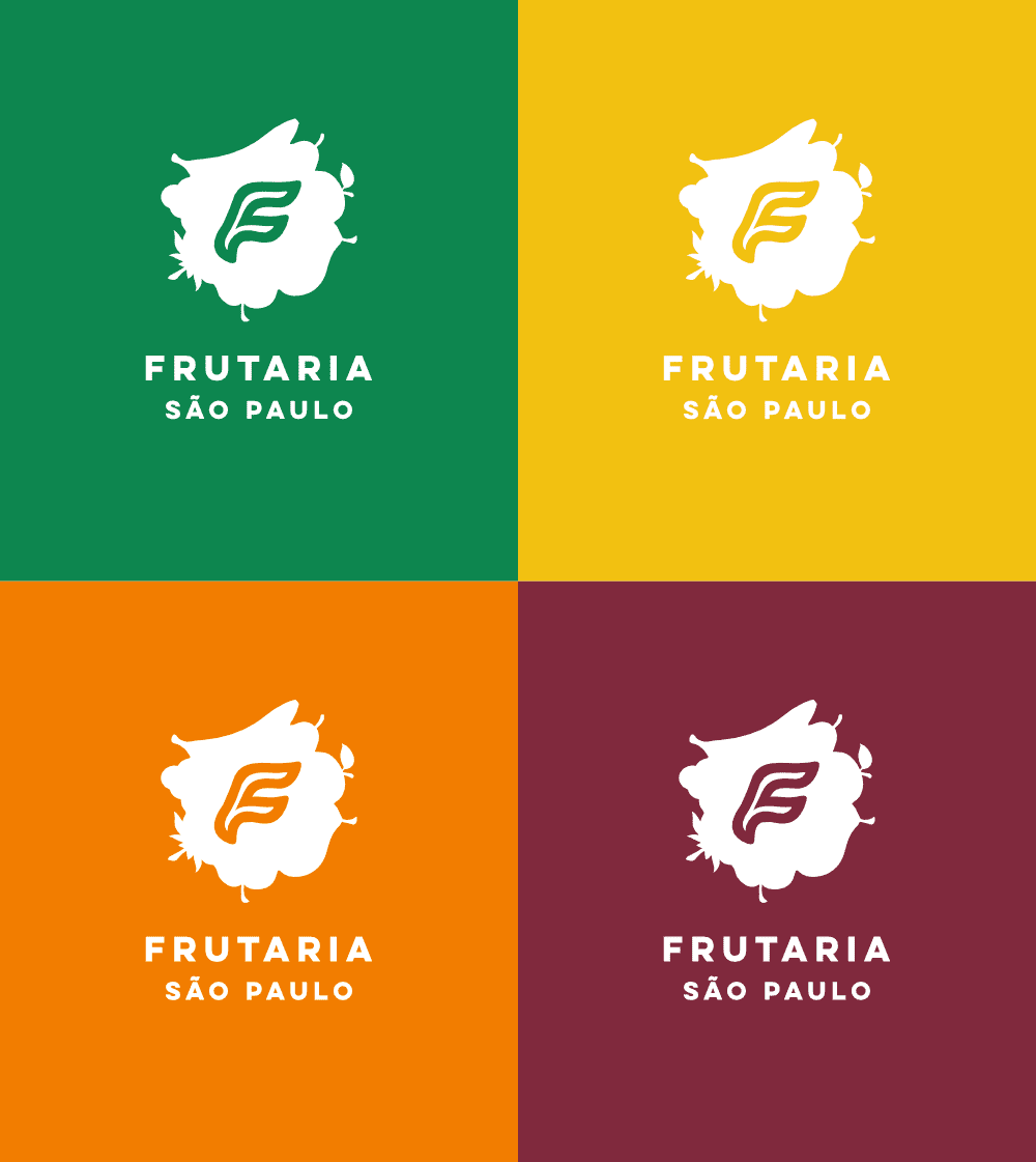 Estudo de aplicação do logo da Frutaria São Paulo sobre cor | Brandium.