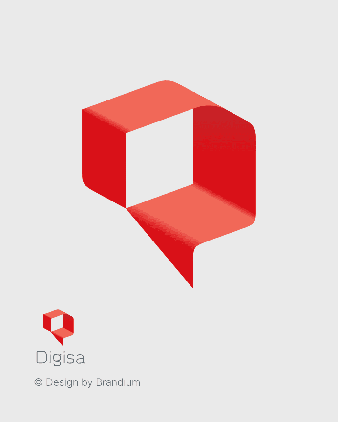 A symbol in shades of red representing a rectangular speech bubble/content, depicted in isometric perspective, inspired by post-minimalism.