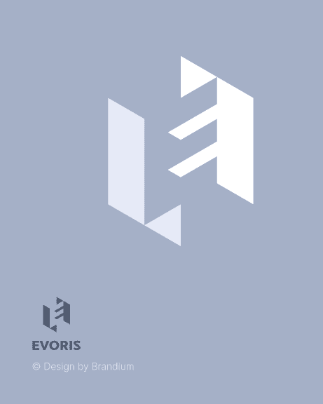 Logo design of the brand Evoris in blue Background