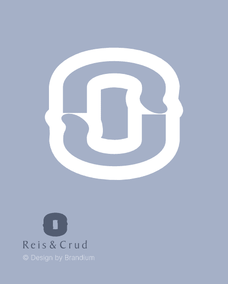 Logo design of the brand Reis e Crud in blue Background