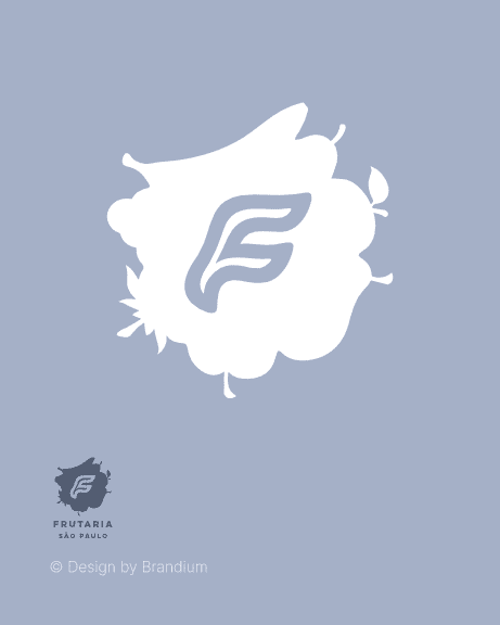 Design da marca Frutaria São Paulo | Brandium Logo da marca Frutaria São Paulo em fundo azul
