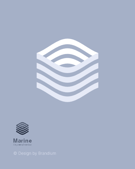 Logo da marca Marine Empreendimentos em fundo azul