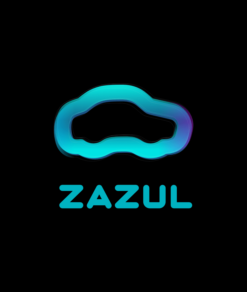 Símbolo e logotipo da marca Zazul aplicado sobre fundo preto.