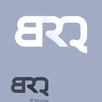 Logotipo BRQ, com a letra B invertida (para a esquerda) com letras integradas e curvas suaves formando um bloco único.