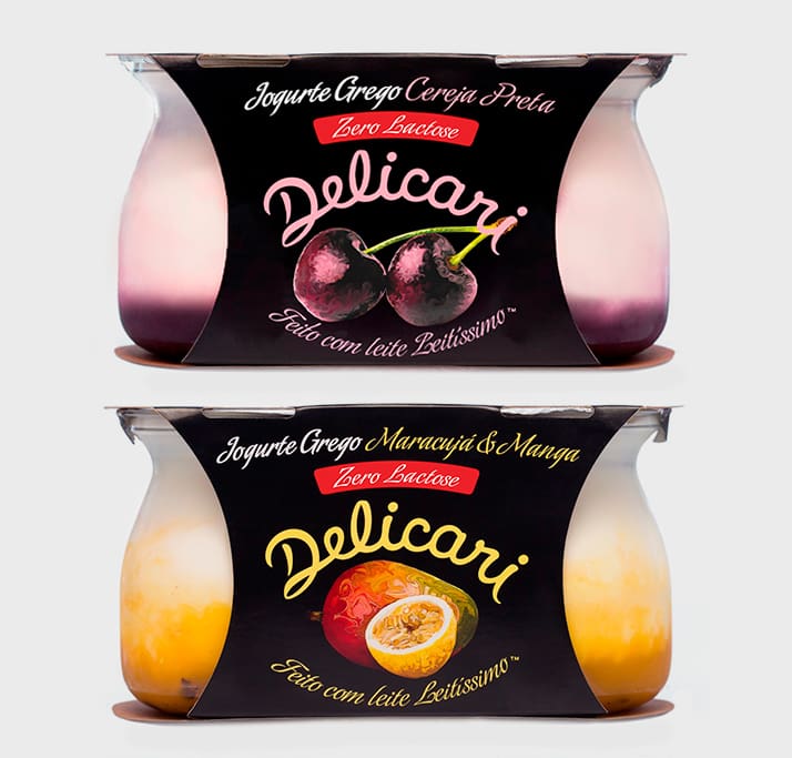 Duos de Iogurte Grego Delicari, sabores Cereja Preta, Maracujá & Manga