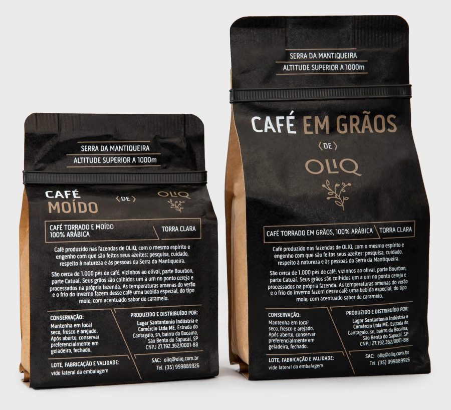 Design de Embalagens de Café para a Marca Oliq (vista do verso) | Assinado pela Brandium