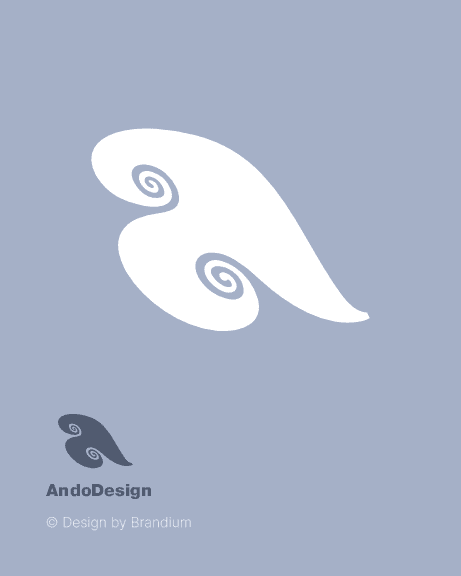 Logo da marca "Ando Design" (1992) em fundo azul