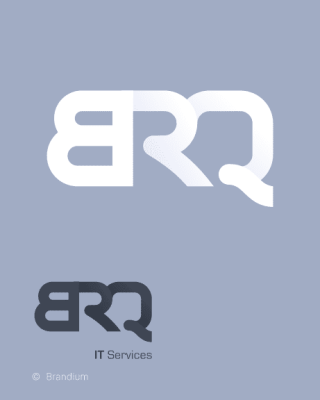 Logotipo BRQ, com a letra B invertida (para a esquerda) com letras integradas e curvas suaves formando um bloco único.