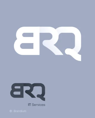 Logotipo BRQ, com a letra B invertida (para a esquerda) com letras integradas e curvas suaves formando um bloco único.