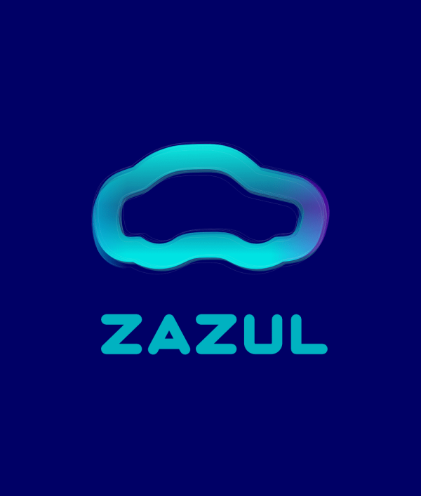 Símbolo e logotipo da marca Zazul aplicado sobre fundo azul escuro.