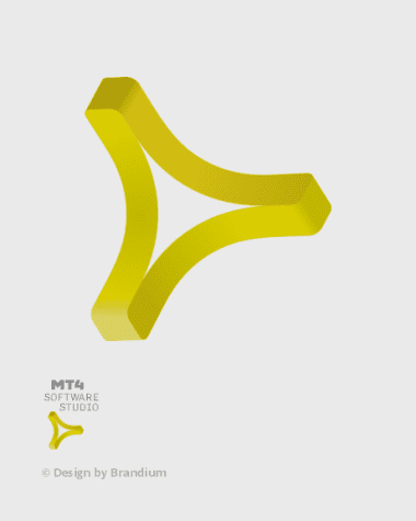 Um logotipo amarelo em formato de seta, escultura conceitual minimalista, design estrutural.